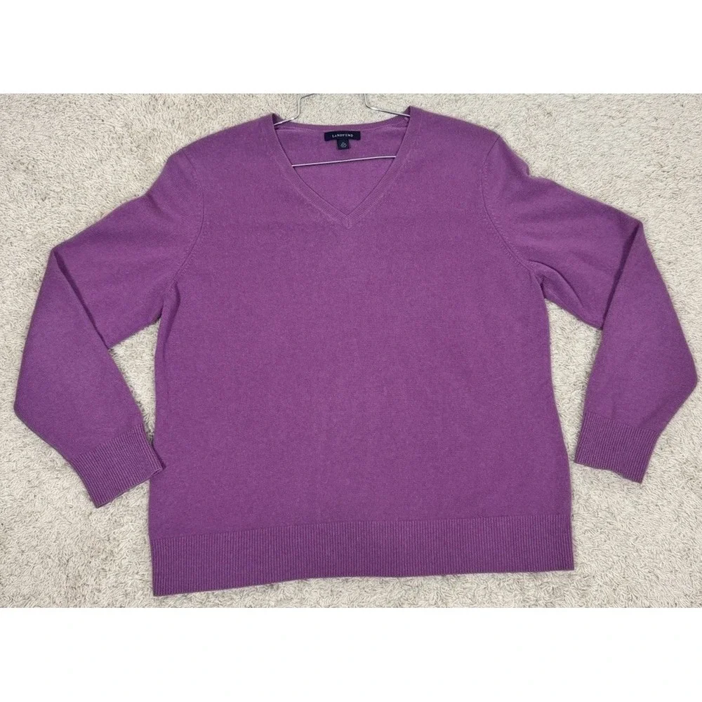 Lands End Lavender Cashmere V-Neck Pullover Sweater Women's XL Luxury Preppy - Picture 7 of 11